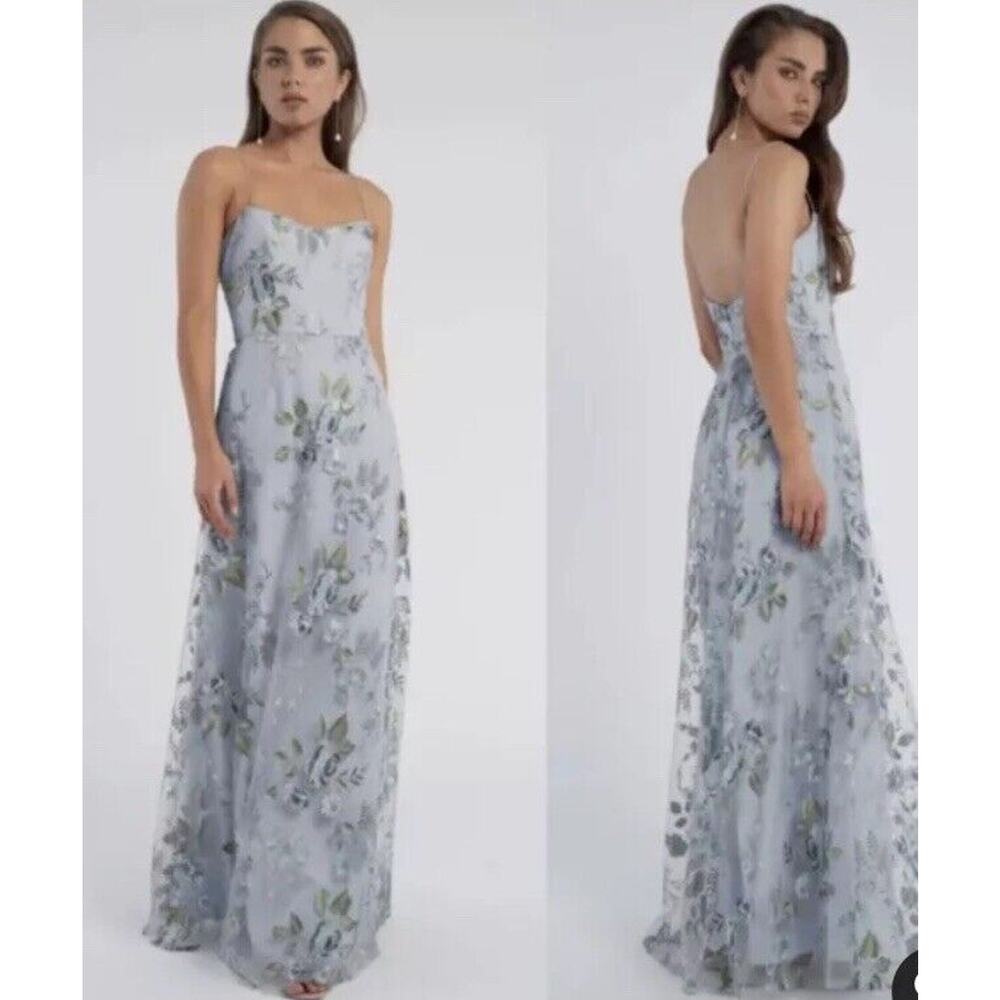 Jenny Yoo Floral Maxi Dress in Light Blue and Green